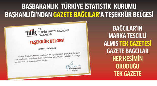Başbakanlık Türkiye İstatistik Kurumu’ndan Gazete Bağcılar’a teşekkür belgesi